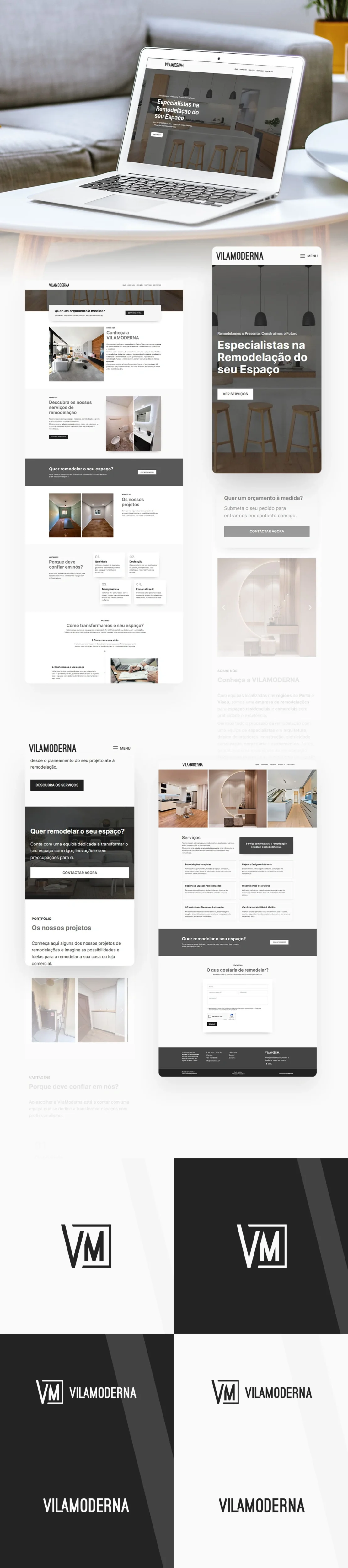 Exemplo do desenvolvimento de Logótipo e de website institucional com portfólio para a empresa de Remodelações no Porto e Viseu Vilamoderna