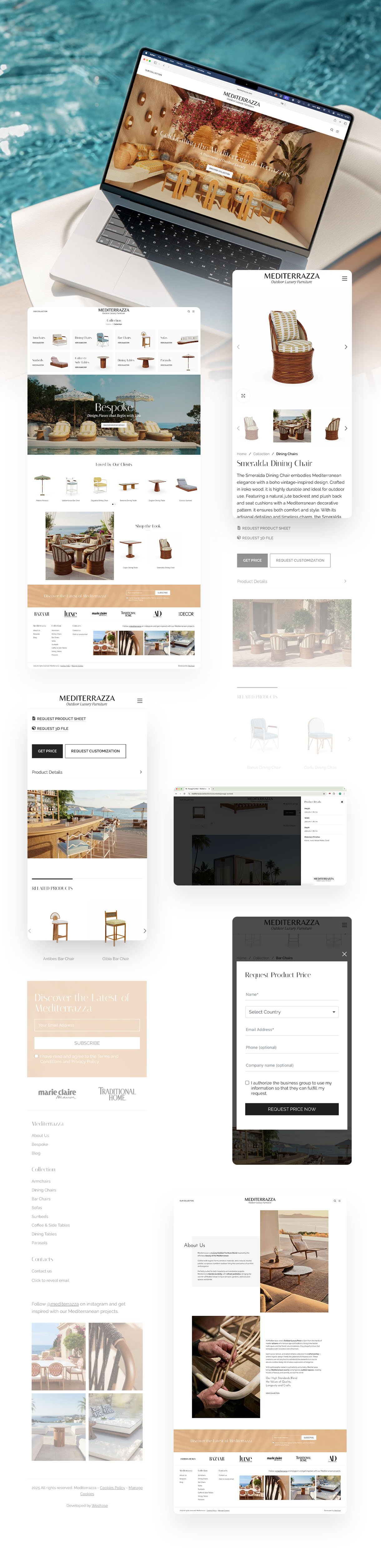 Desenvolvimento de website com catálogo para empresa de mobiliário de exterior de luxo e qualidade superior, para mercados Internacionais, da Mediterrazza