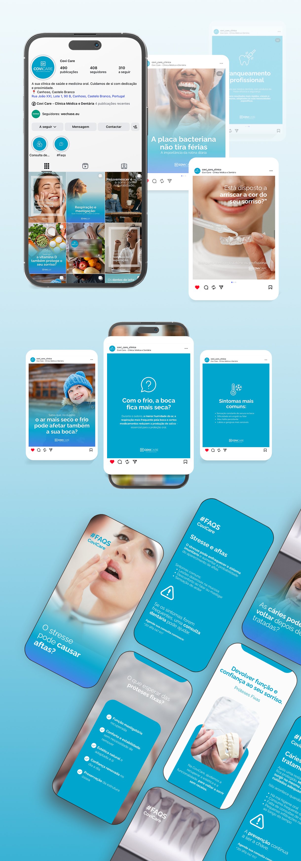 Gestão de redes sociais para Clínica de saúde dentária e nutrição em Portugal, CoviCare